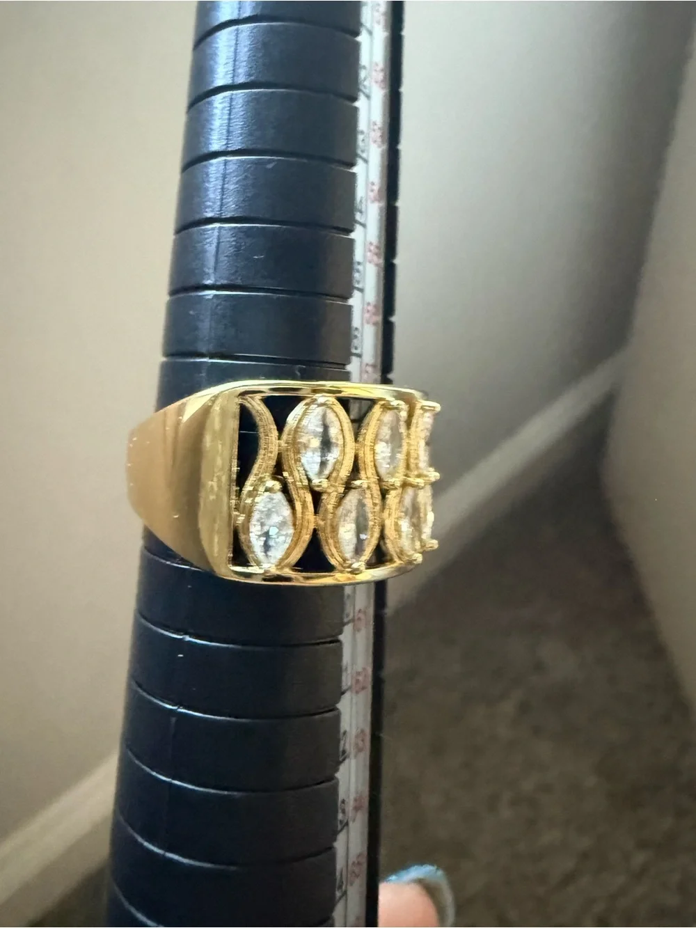 NEW!! 18k Yellow Gold Marquise Cubic Zirconia Wide Band Open Back Ring